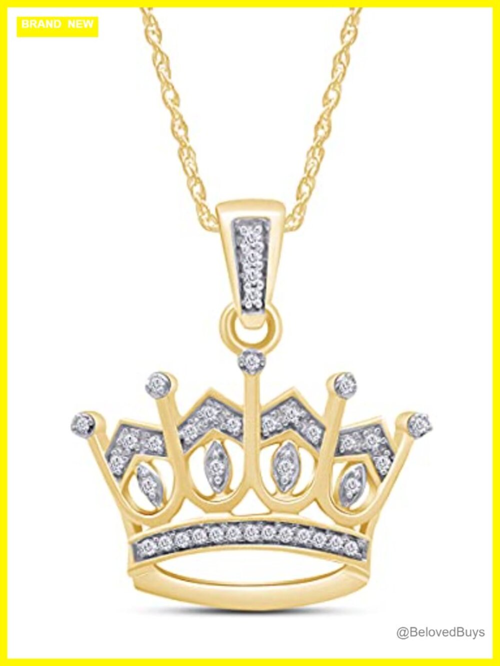 Sterling Silver Yellow Gold Over Round Diamond Crown Pendant Necklace